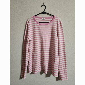 Aerie Women’s Waffle-knit long-sleeve crewneck top pink cream striped size XL